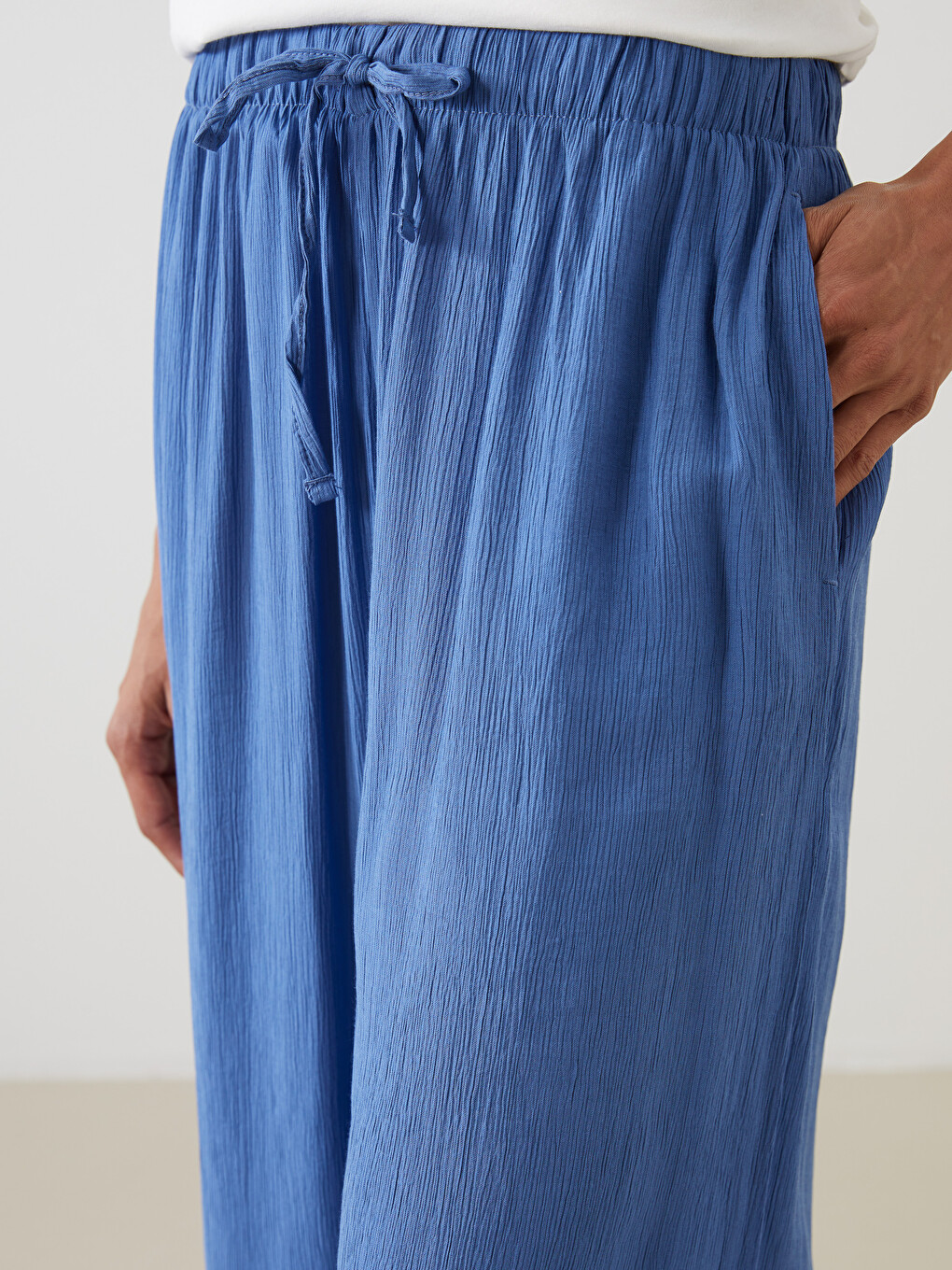 Ženske Pantalone Sa Elastičnim Strukom I Širokim Nogavicama-2