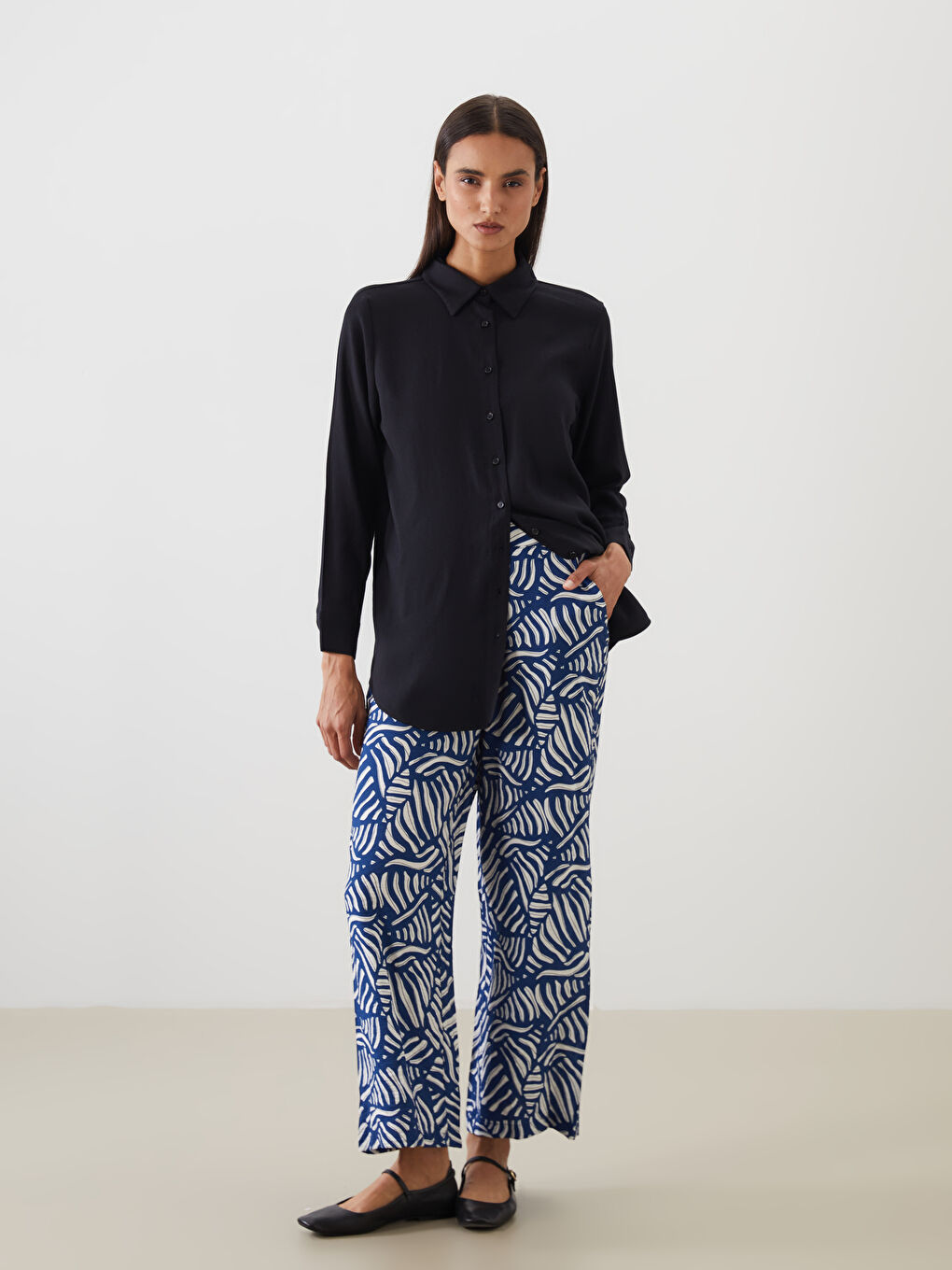 LCW Modest Elasticated Waist Patterned Women's Trousers -S5G476Z8-LQQ
