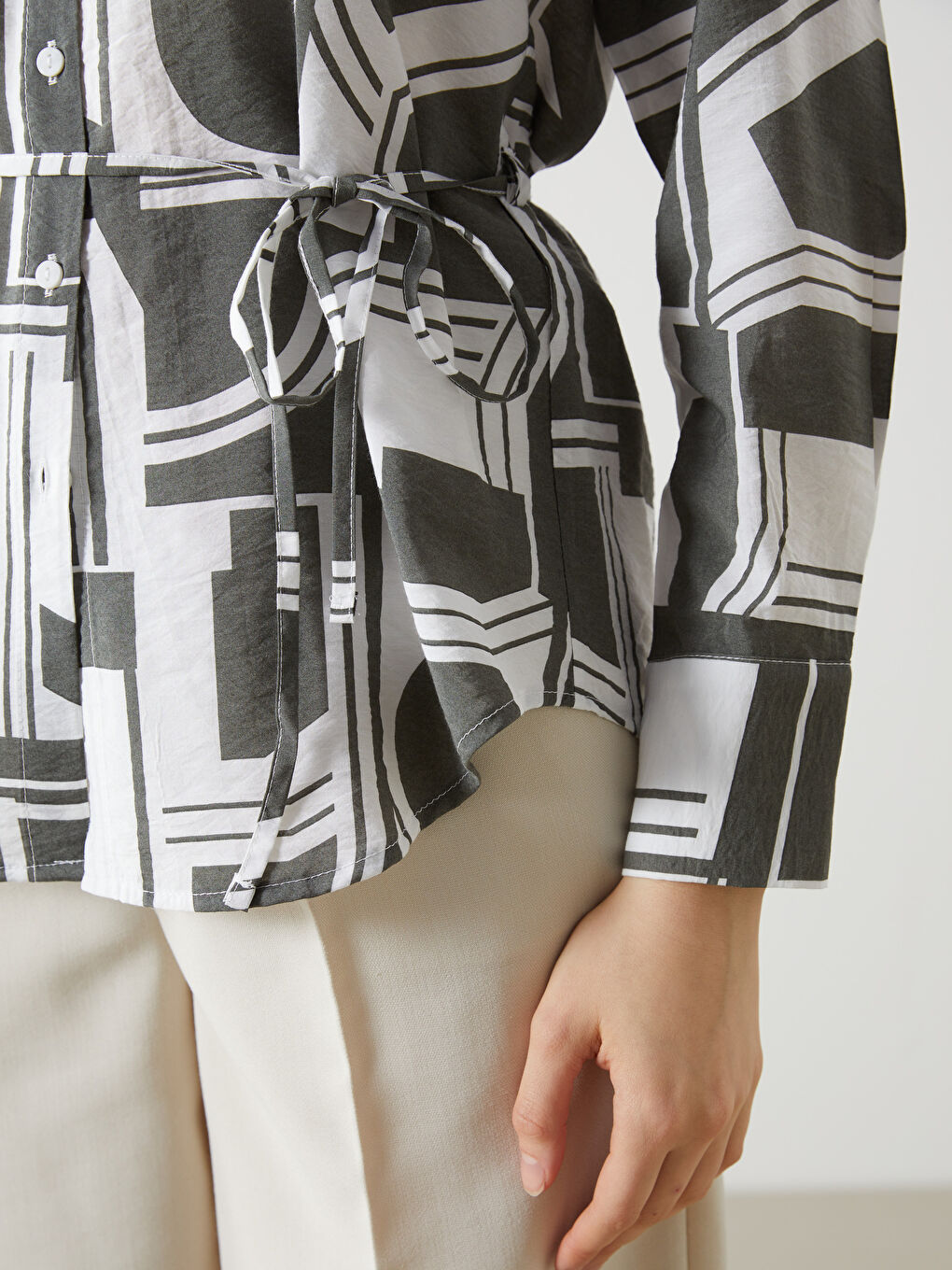 Yeşil Desenli Oversize Kadın Gömlek-3