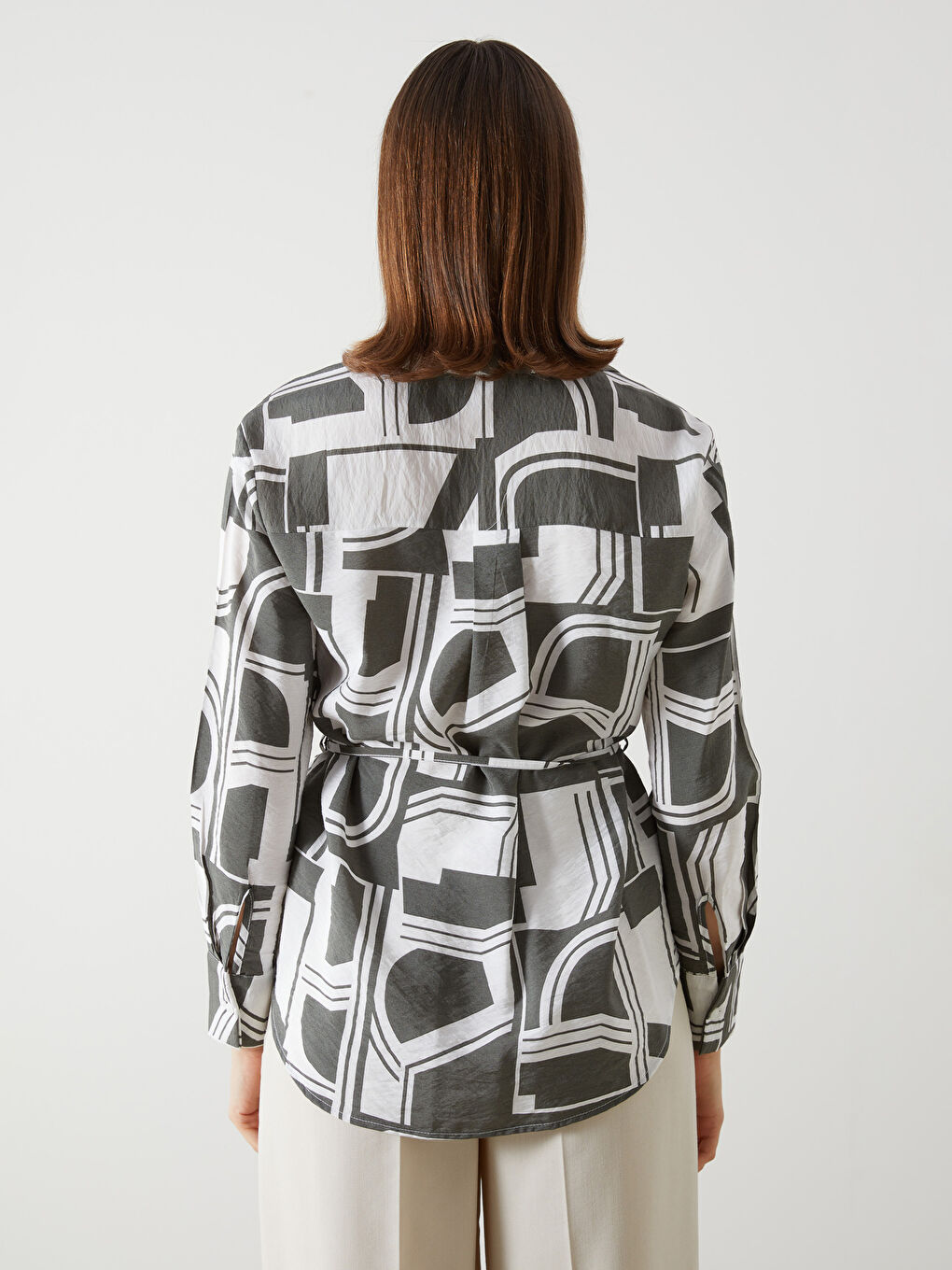 Yeşil Desenli Oversize Kadın Gömlek-4