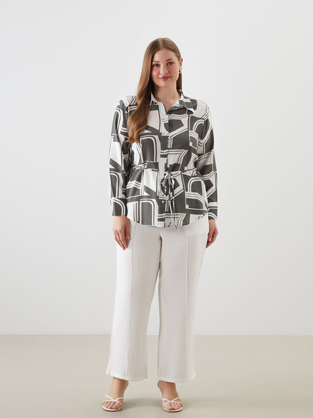 Yeşil Desenli Oversize Kadın Gömlek-2