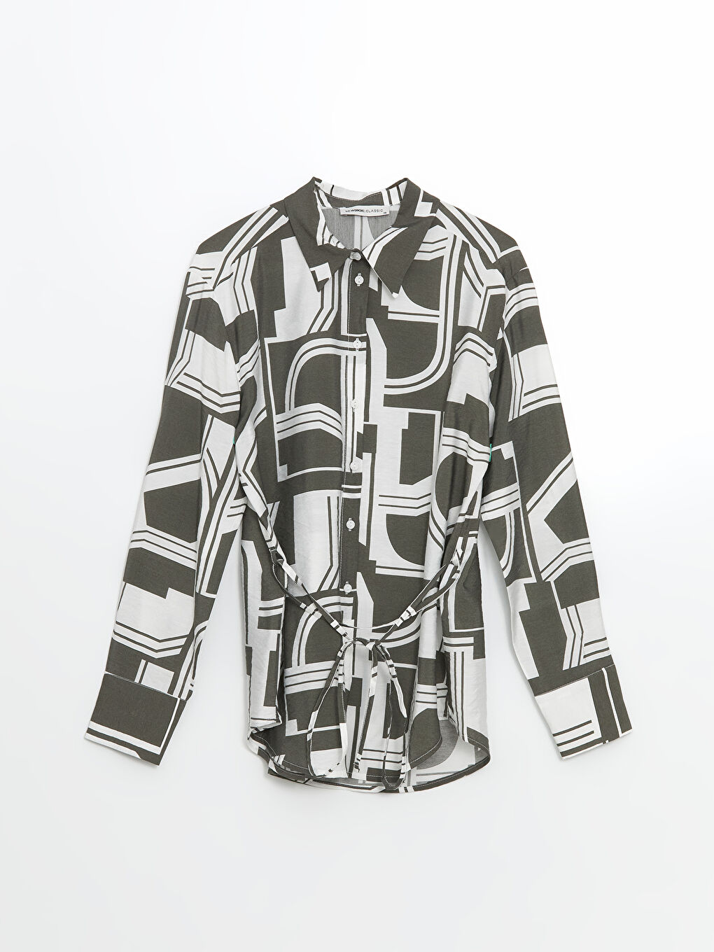 Yeşil Desenli Oversize Kadın Gömlek-5