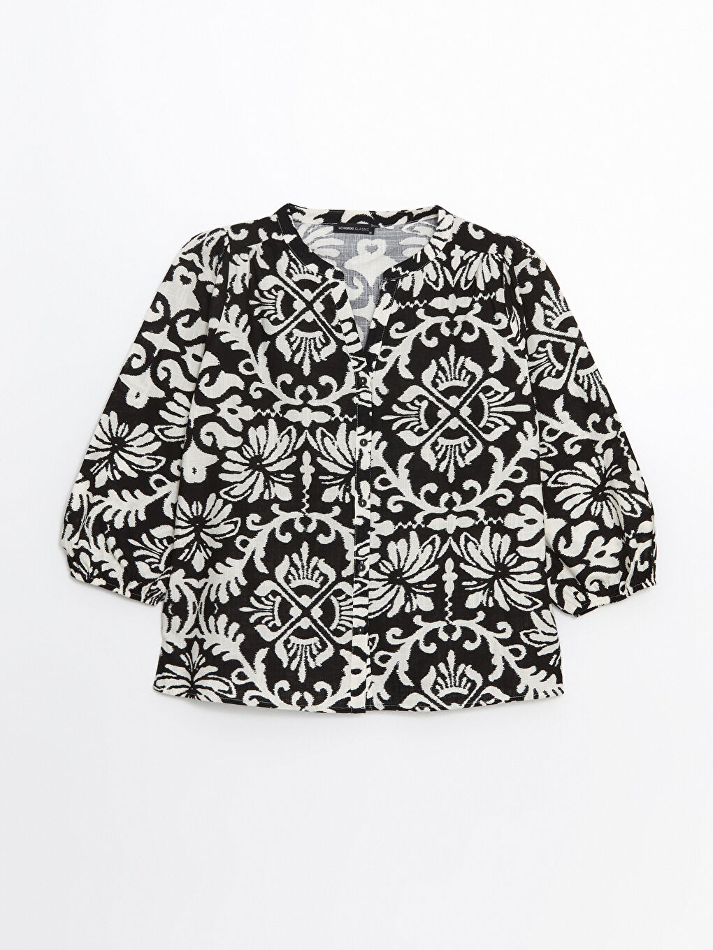 Siyah Kaçık Yaka Desenli Kadın Bluz-4