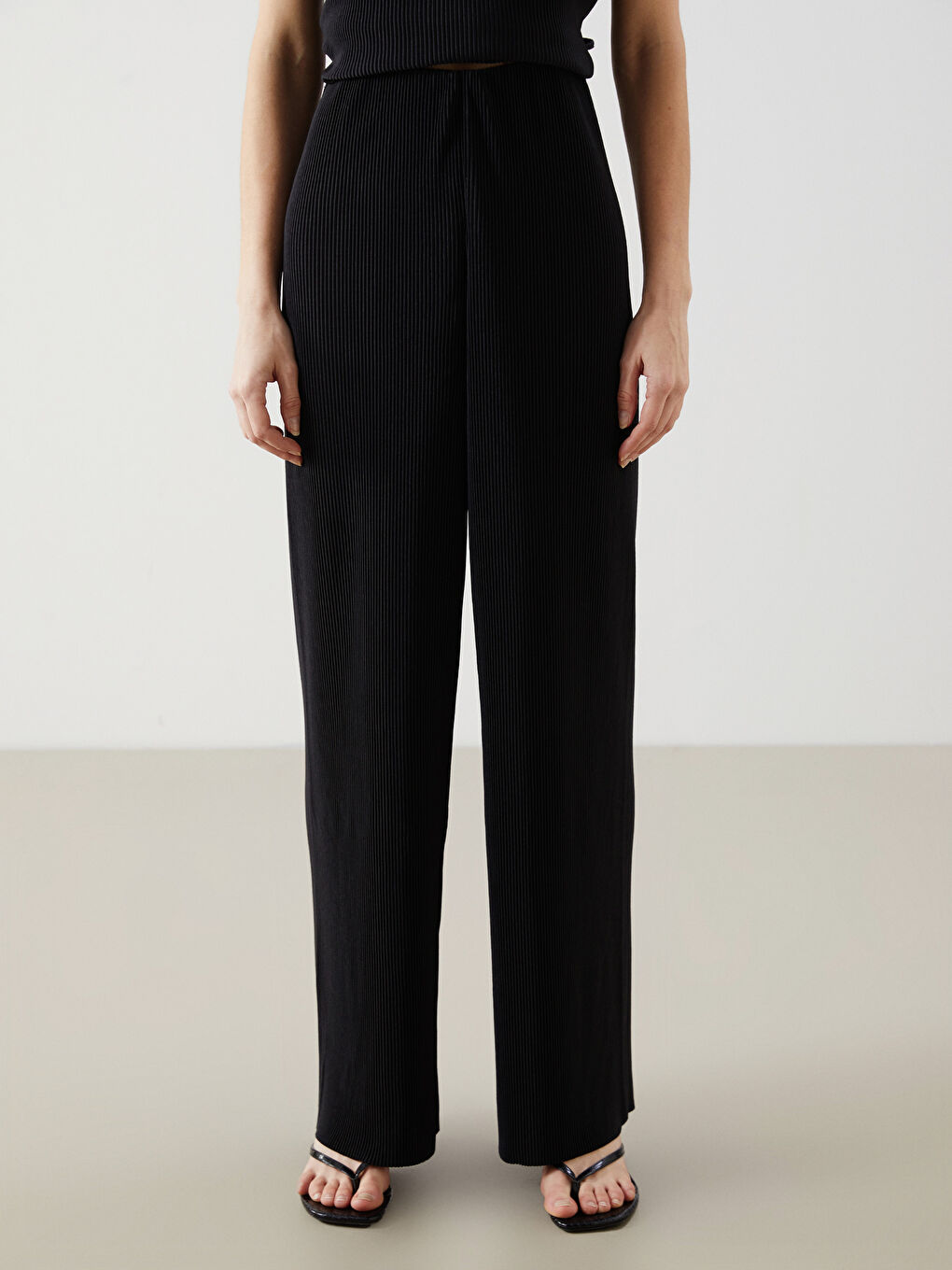 Elasticated Waist Textured Wide Leg Women's Trousers -S5G494Z8-CVL