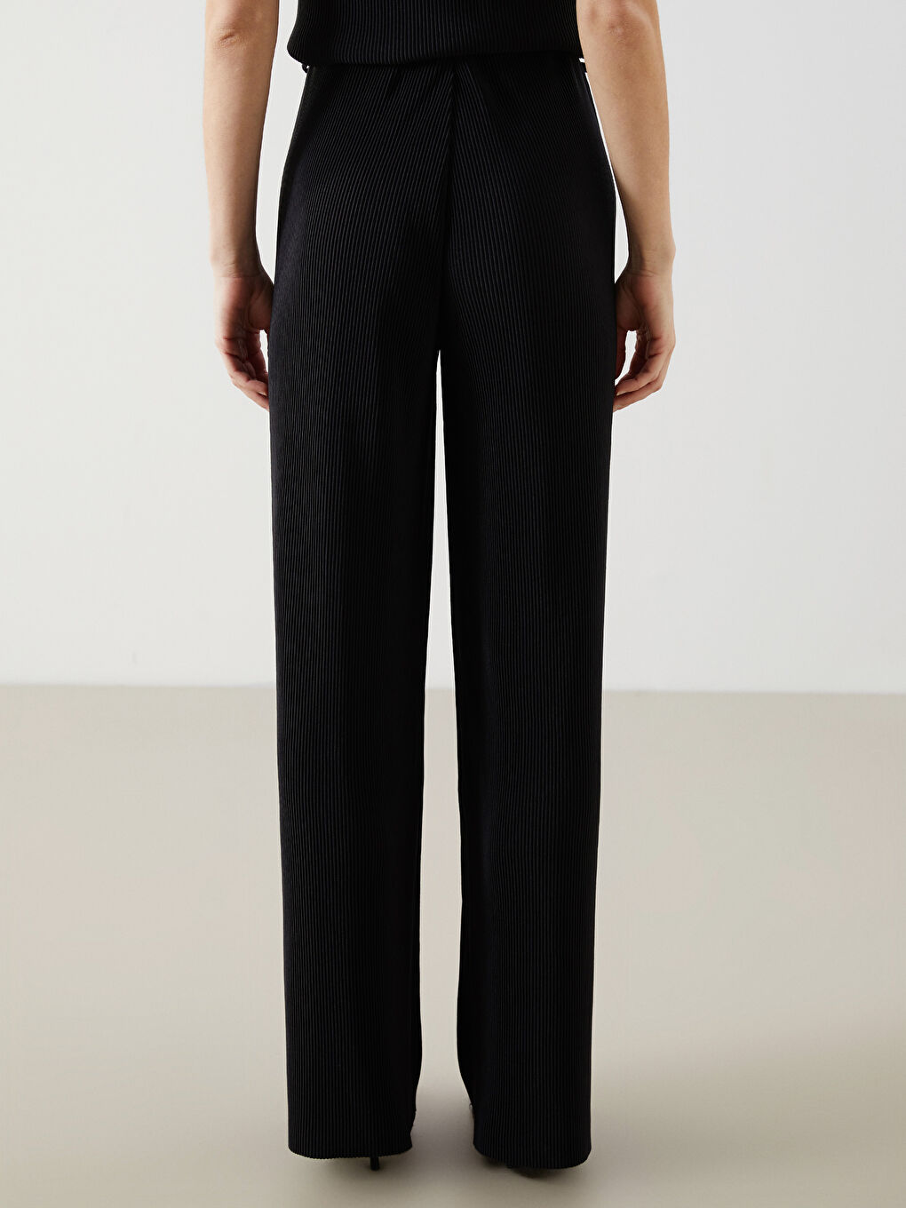 Elasticated Waist Textured Wide Leg Women's Trousers -S5G494Z8-CVL