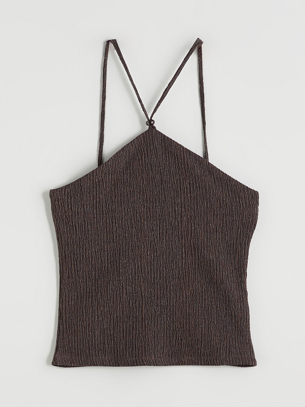 Kahverengi Halter Yaka Dokulu Askılı Bluz-4