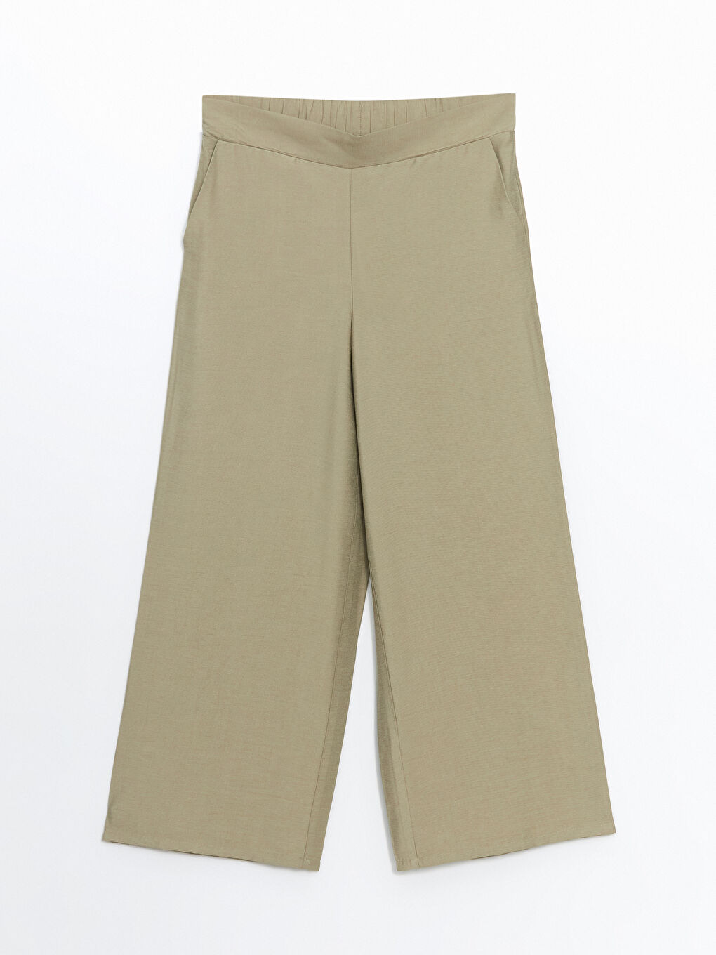 Yeşil Beli Lastikli Geniş Paça Kadın Pantolon-4