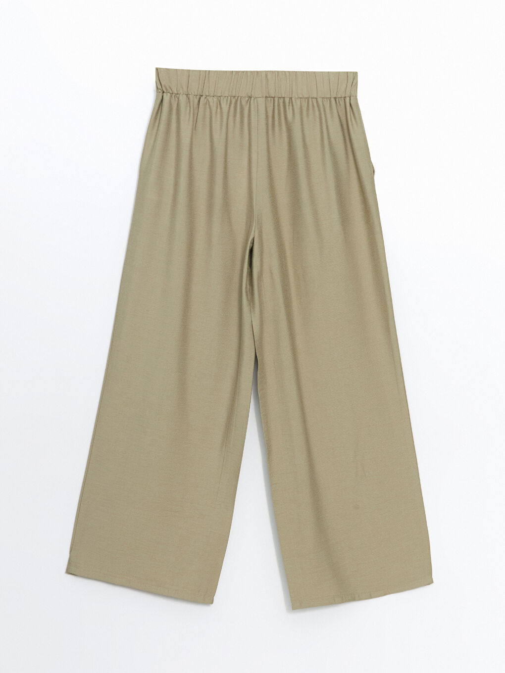 Yeşil Beli Lastikli Geniş Paça Kadın Pantolon-5