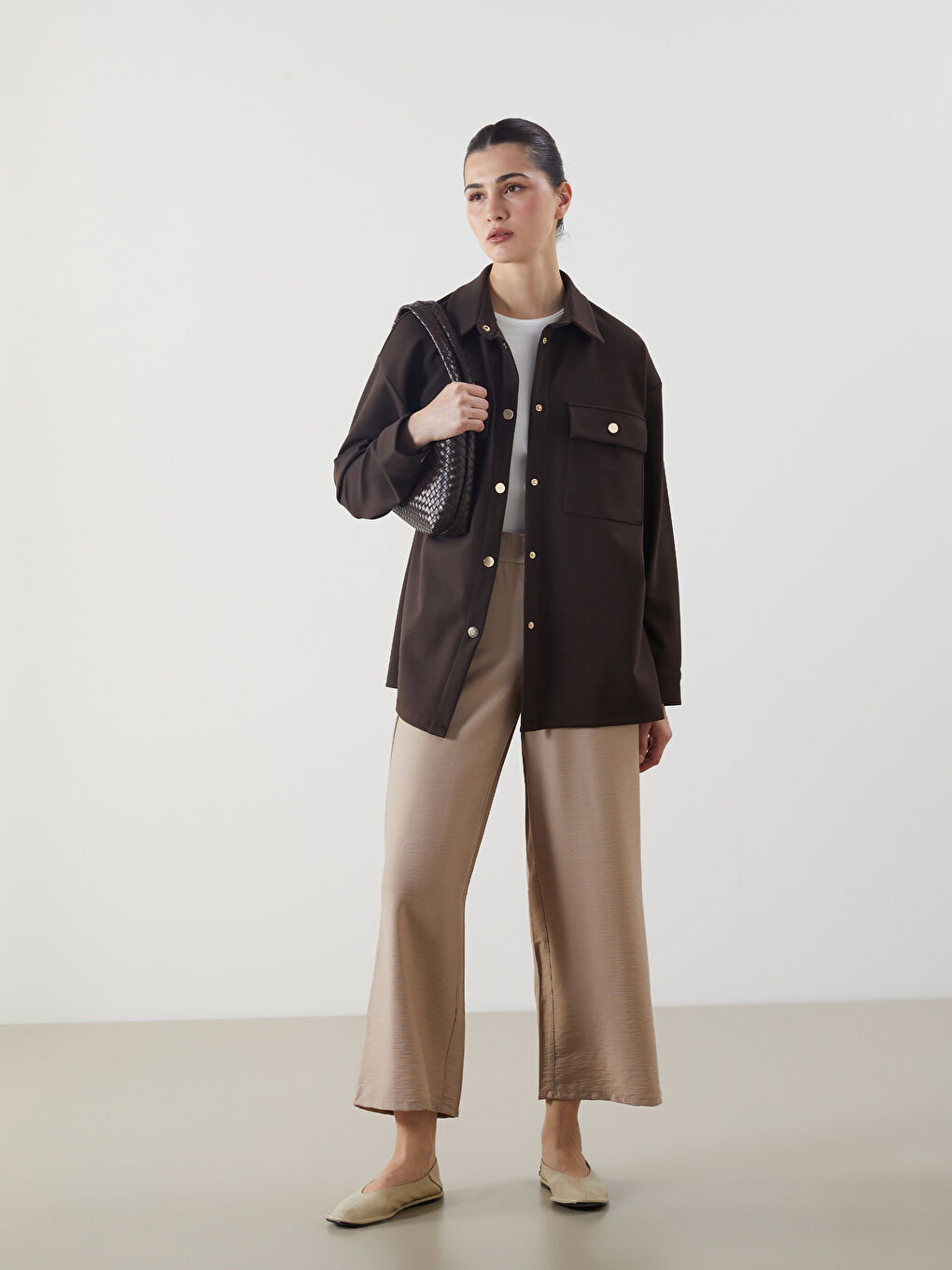 Wide Leg Women Trousers With Elastic Waist -S5G514Z8-JKX
