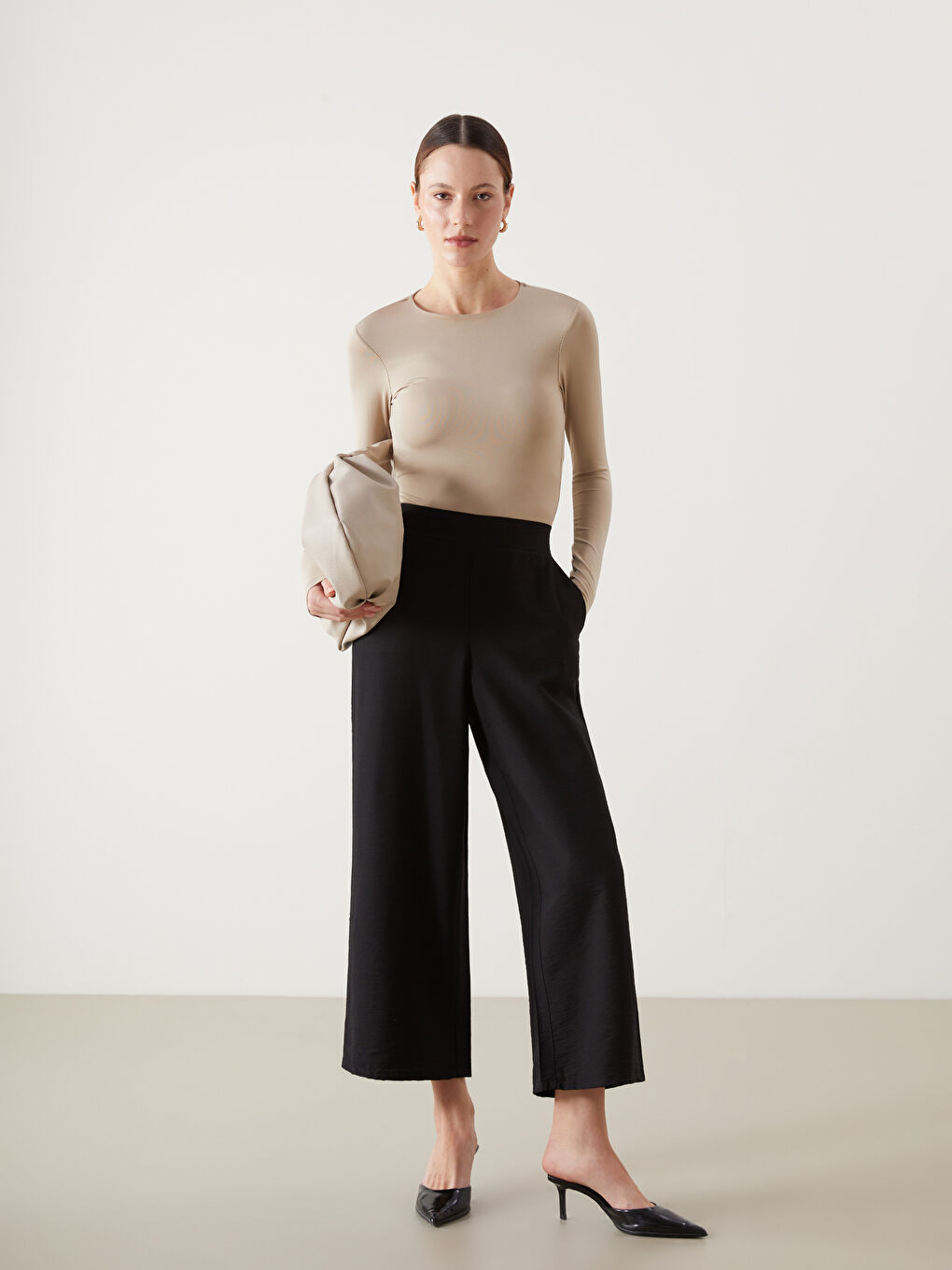 Wide Leg Women Trousers With Elastic Waist -S5G514Z8-RQL