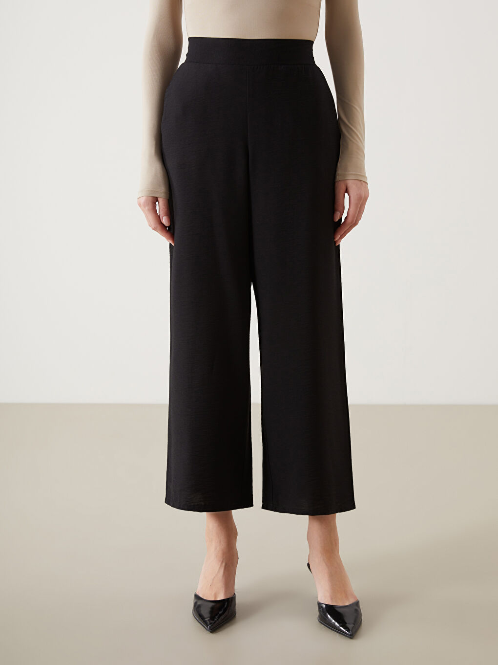 Wide Leg Women Trousers With Elastic Waist -S5G514Z8-RQL