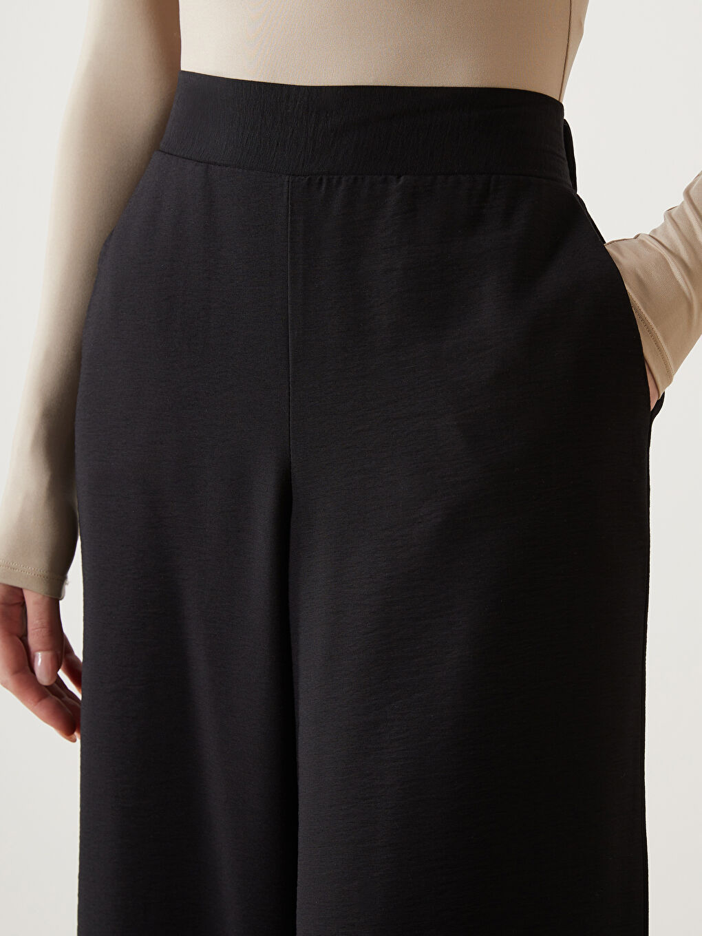 Wide Leg Women Trousers With Elastic Waist -S5G514Z8-RQL