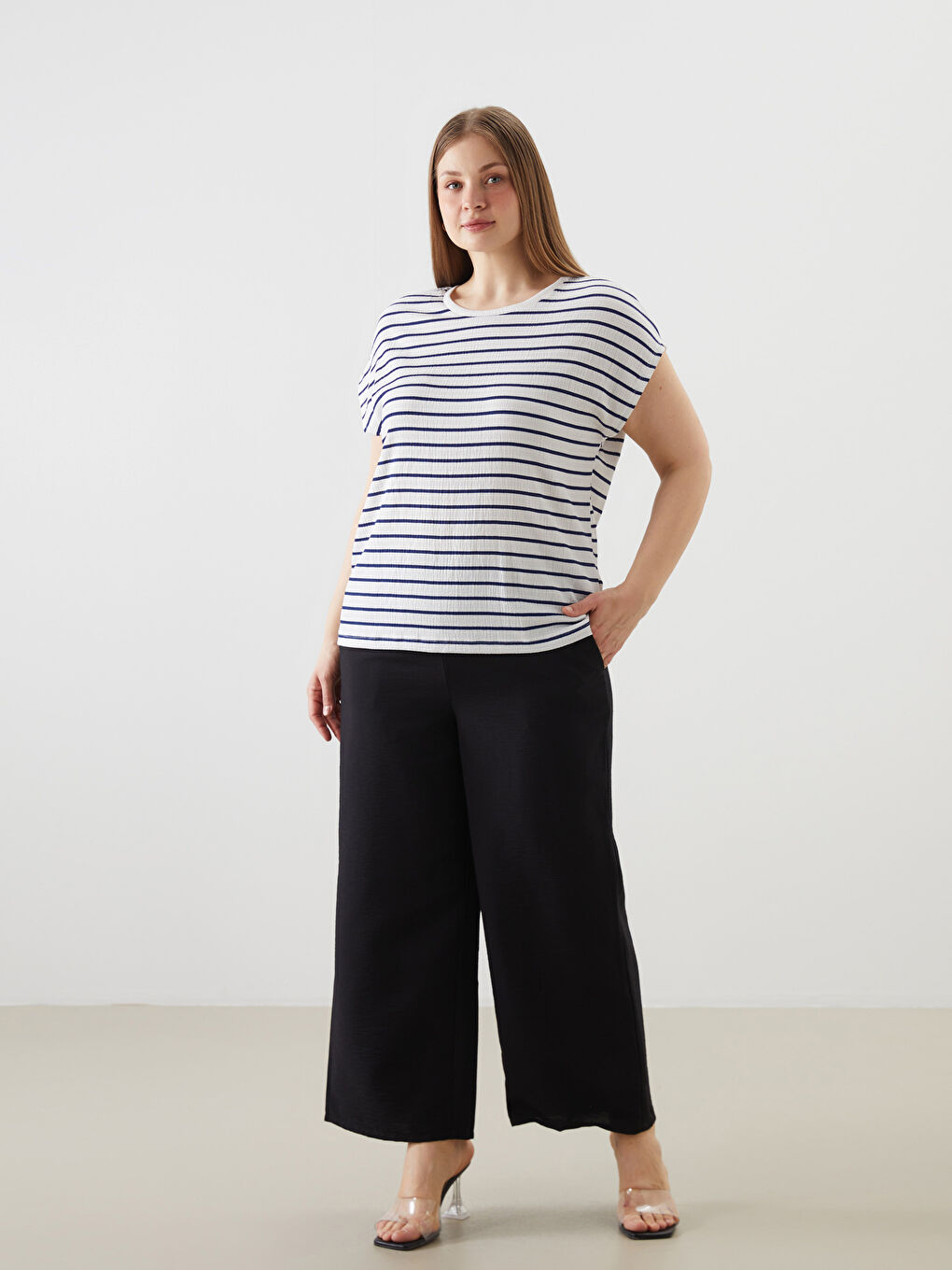 Wide Leg Women Trousers With Elastic Waist -S5G514Z8-RQL