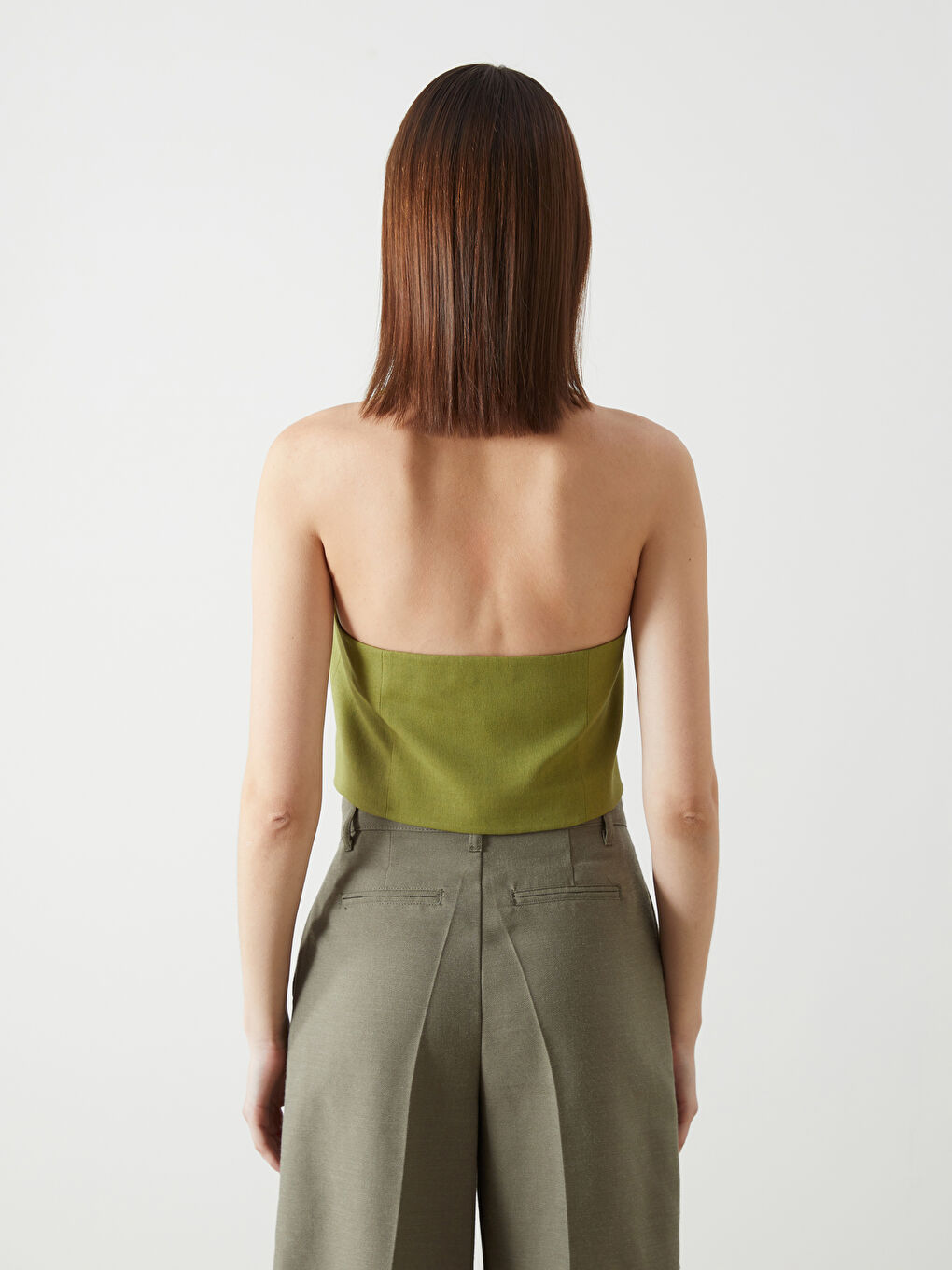 V-Neck Linen Blend Women's Classic Waistcoat -S5G519Z8-VDM
