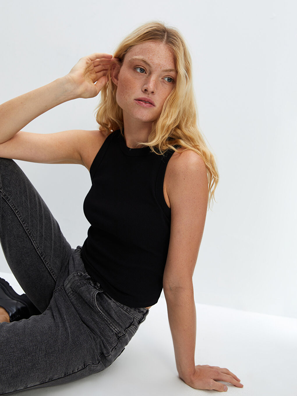 Crew Neck Textured Women's Tank Top -S5G525Z8-CVL