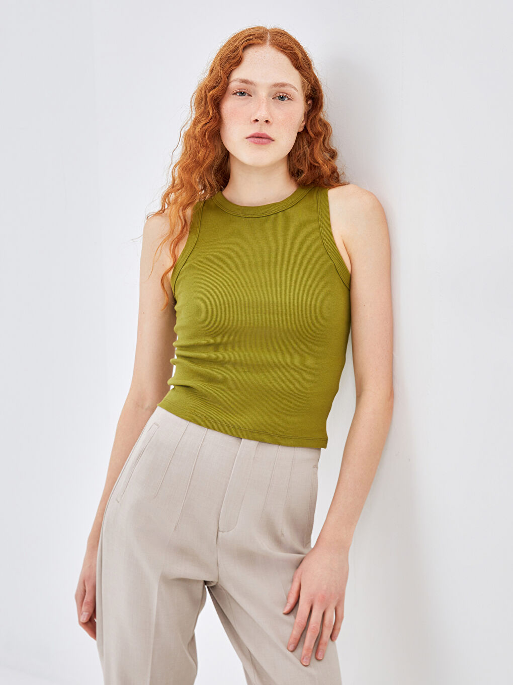 Crew Neck Textured Women's Tank Top -S5G525Z8-R1B