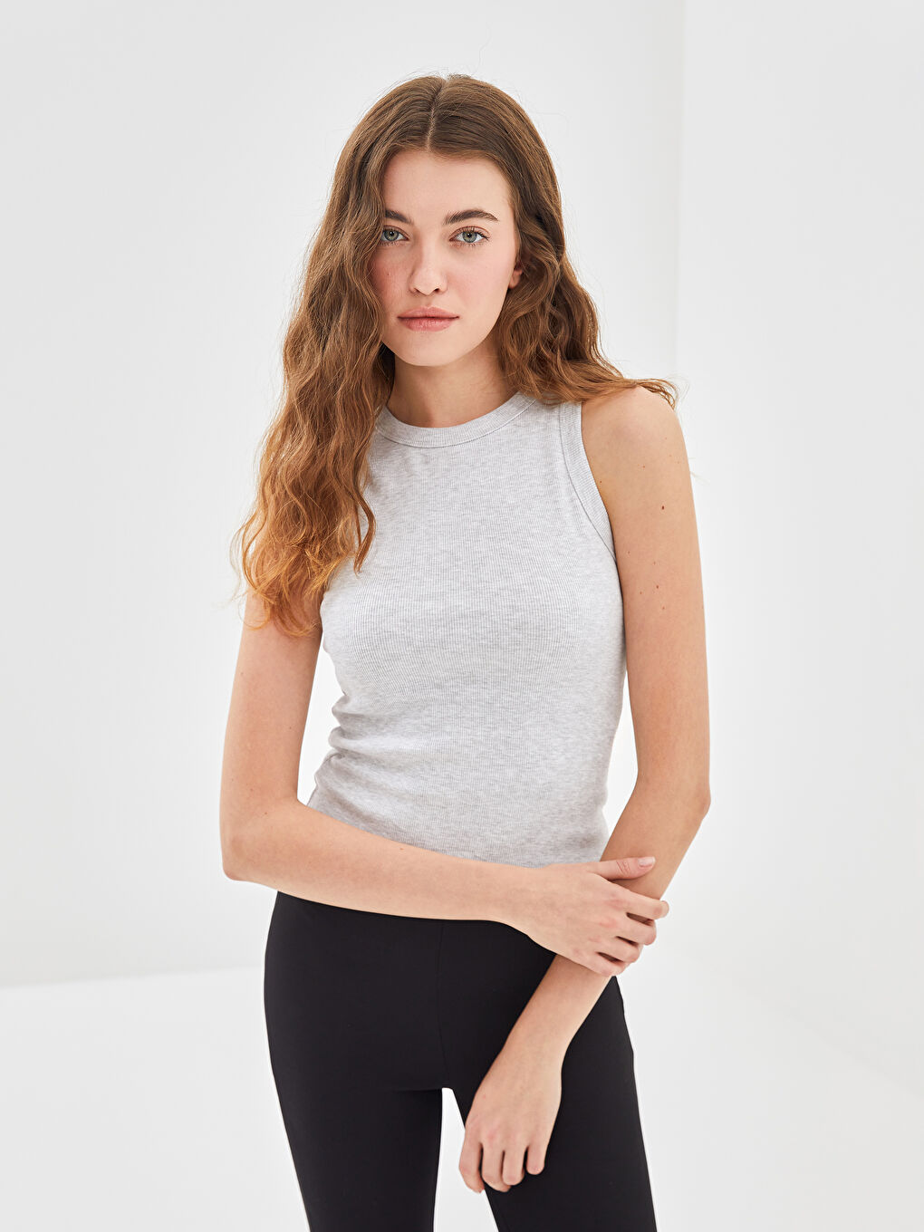 Crew Neck Textured Women's Tank Top -S5G525Z8-EEZ