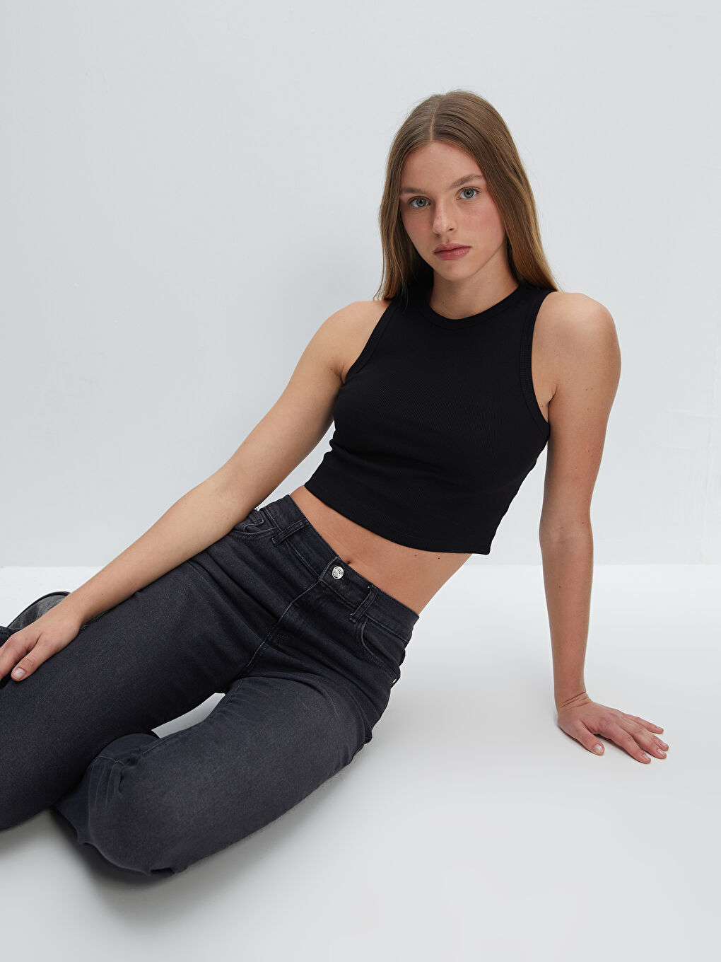 Crew Neck Textured Women's Crop Top -S5G526Z8-CVL