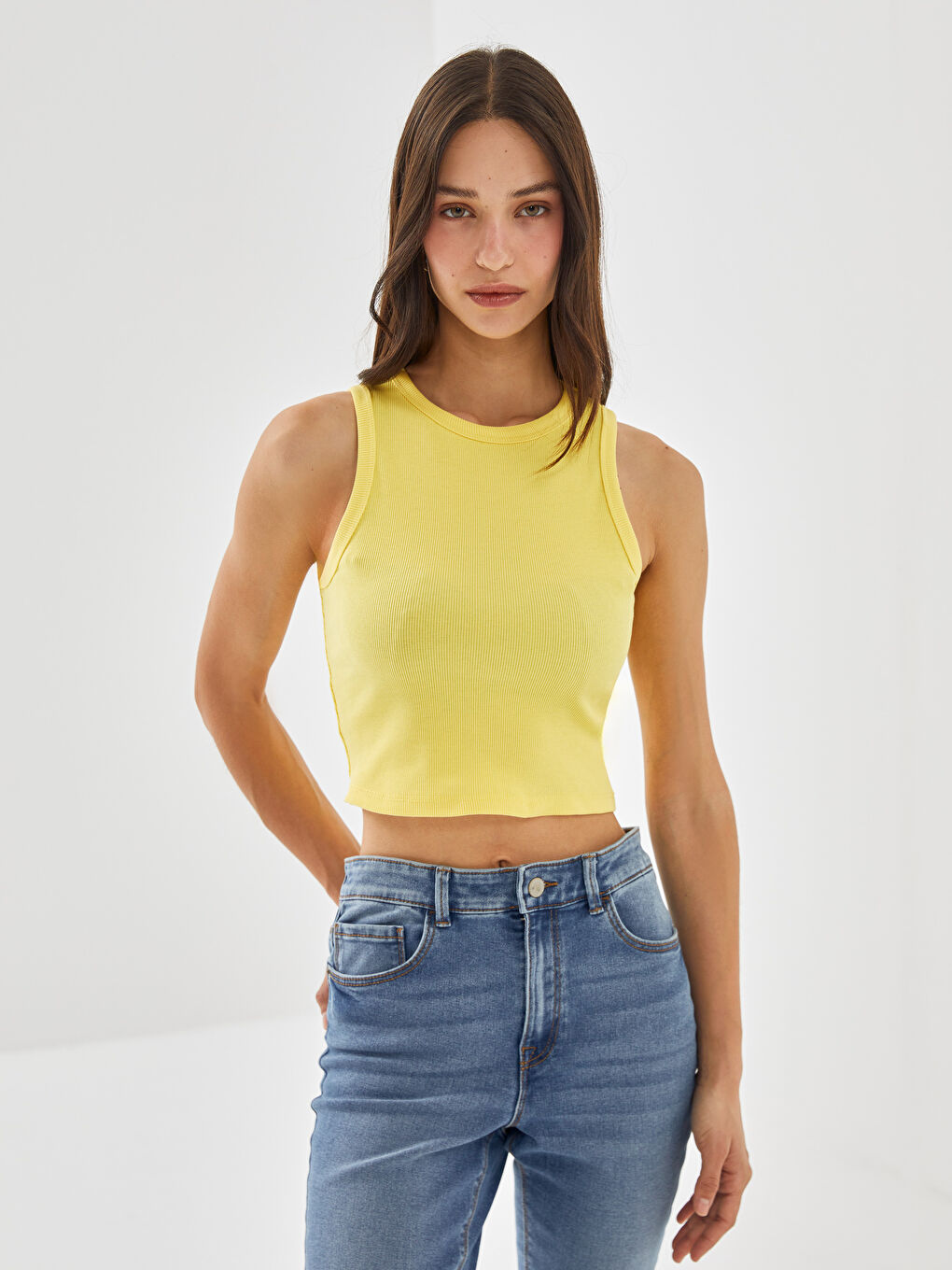 Crew Neck Textured Women's Crop Top -S5G526Z8-FSG