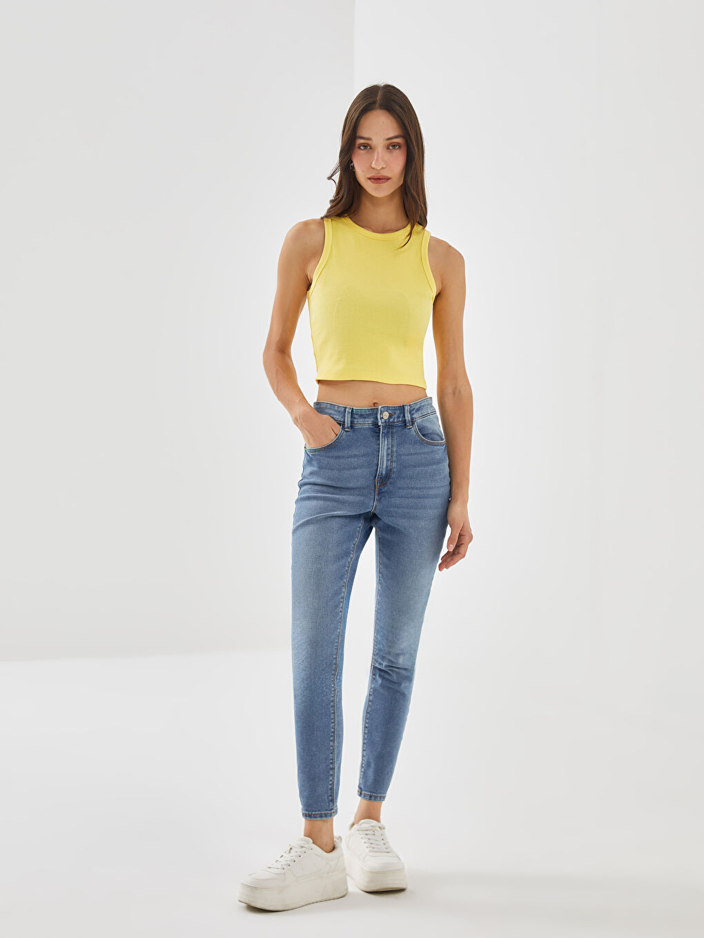 Crew Neck Textured Women's Crop Top -S5G526Z8-FSG