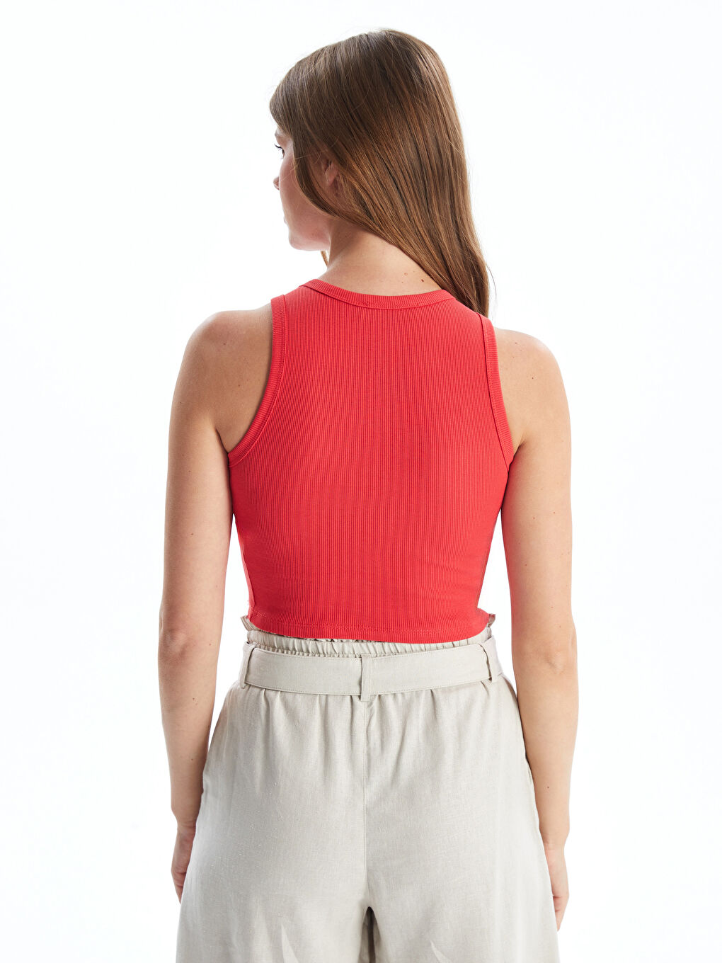 Crew Neck Textured Women's Crop Top -S5G526Z8-GRQ