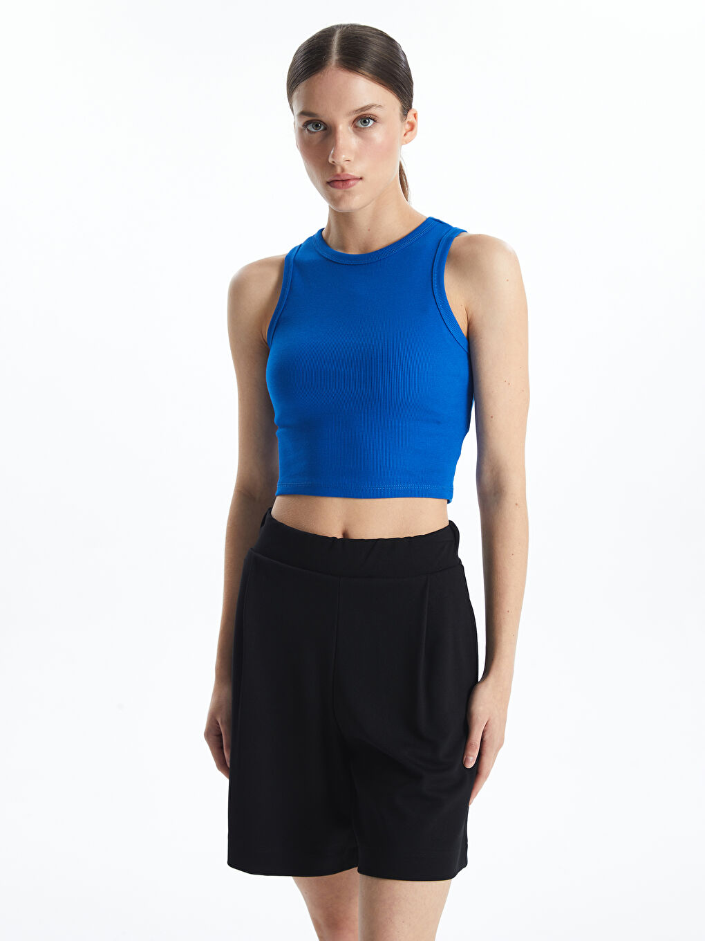 Crew Neck Textured Women's Crop Top -S5G526Z8-HGU