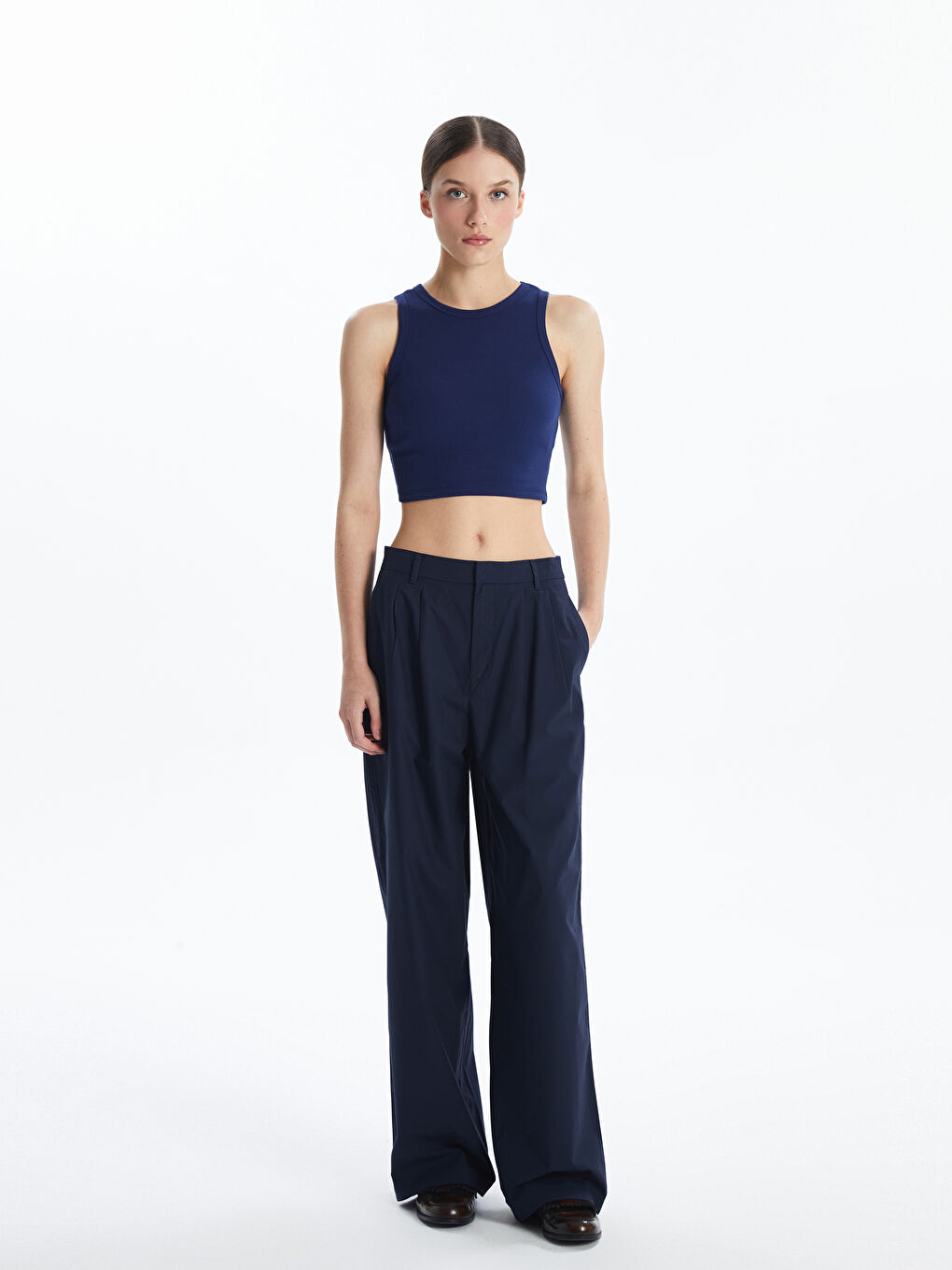 Crew Neck Textured Women's Crop Top -S5G526Z8-HPN