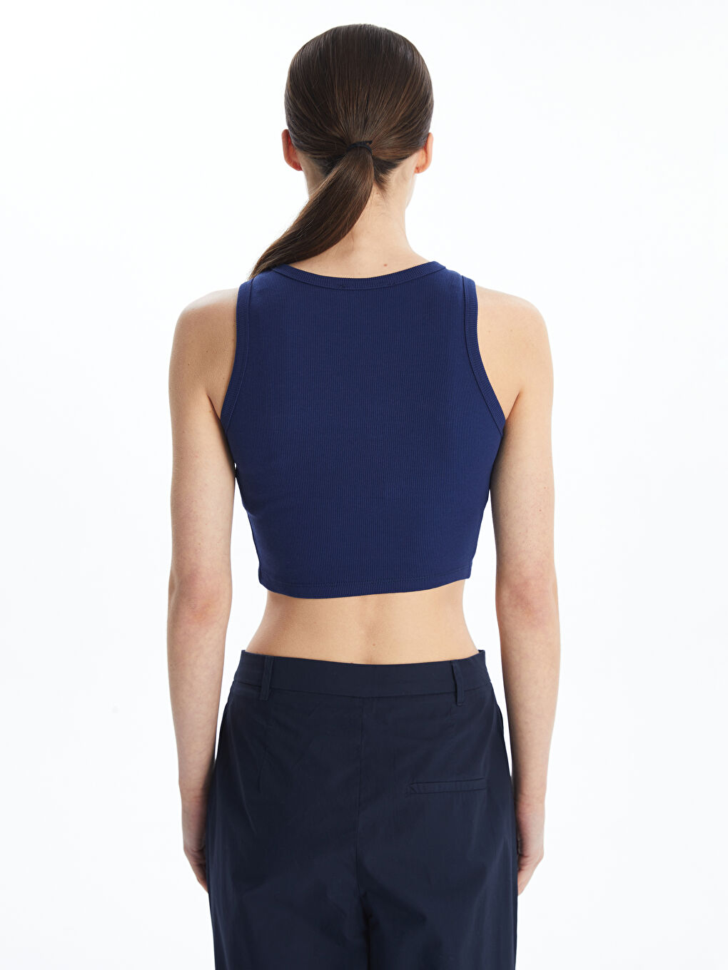 Crew Neck Textured Women's Crop Top -S5G526Z8-HPN