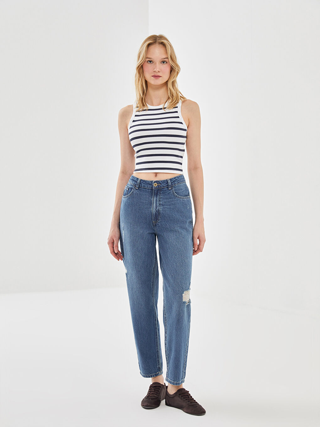 Crew Neck Striped Women's Crop Top -S5G527Z8-LJX