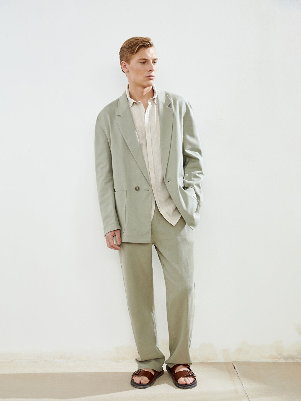 Standard Fit Linen Blend Men's Trousers -S5G539Z8-YL7