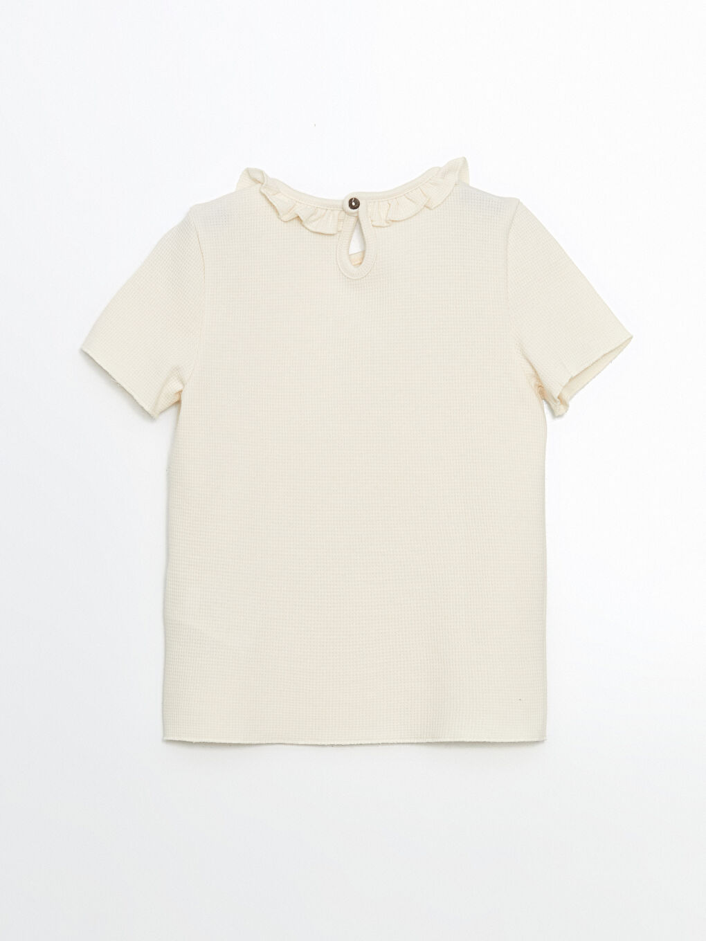 تي شيرت للبنات سادة وافل بكشكشة بياقة دائرية-4