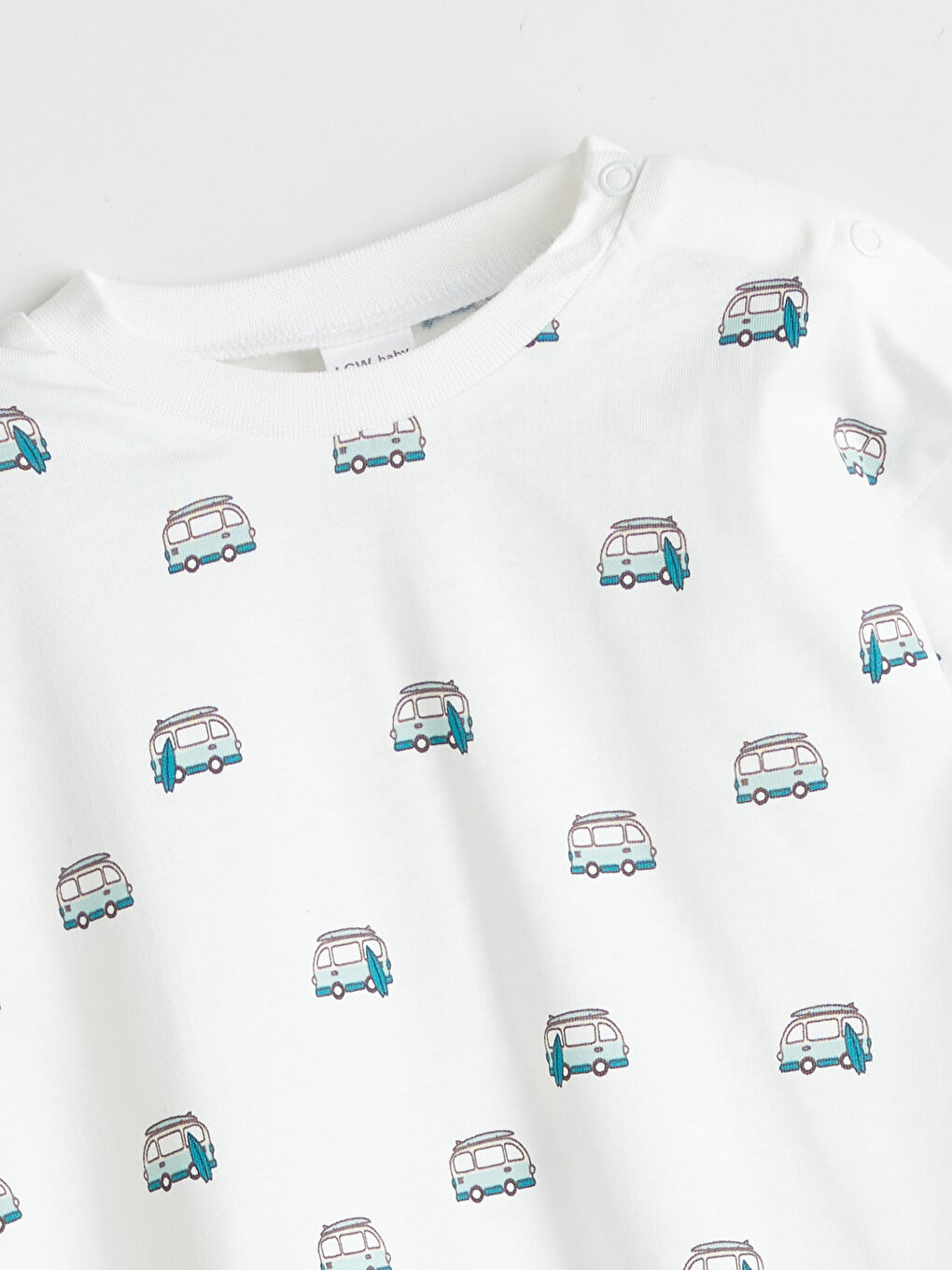 Ekru Bisiklet Yaka Desenli Erkek Bebek Tişört-2