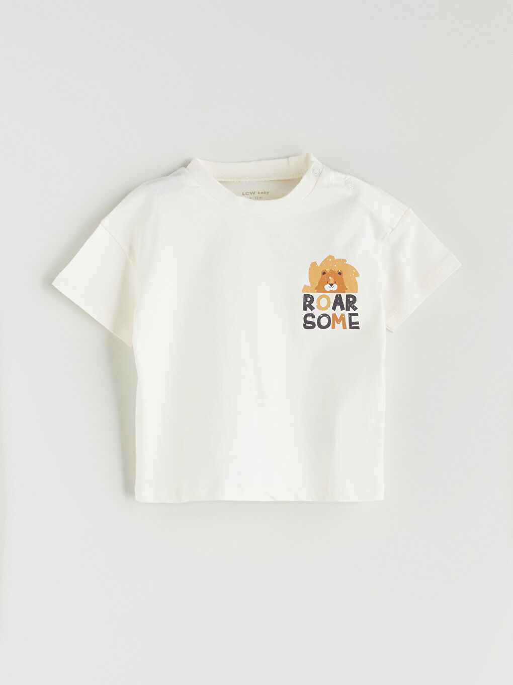 Ekru Bisiklet Yaka Baskılı Erkek Bebek Tişört