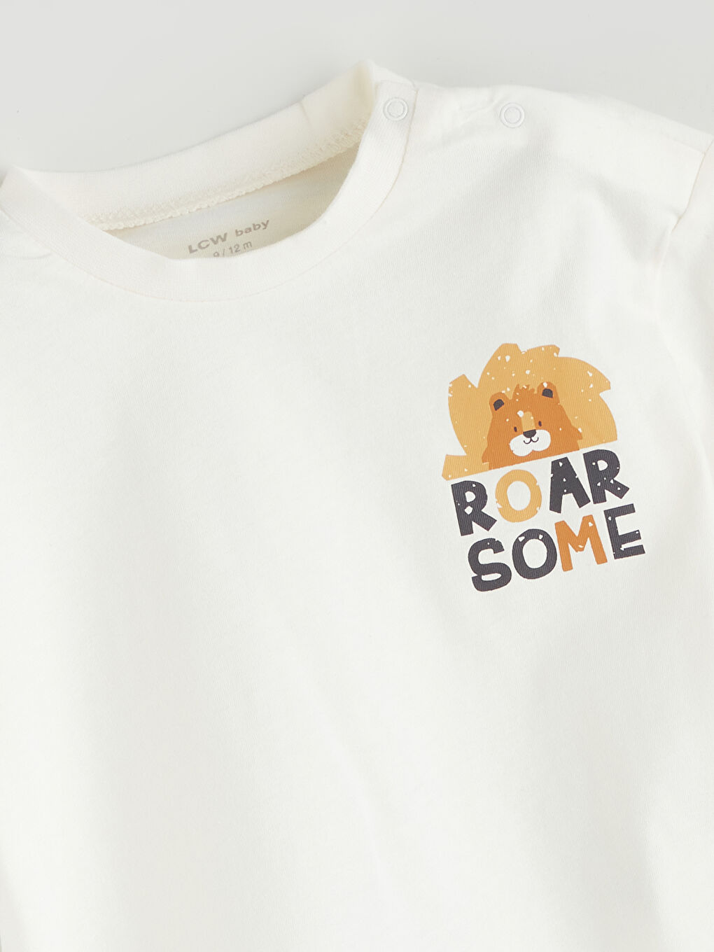 Ekru Bisiklet Yaka Baskılı Erkek Bebek Tişört-2