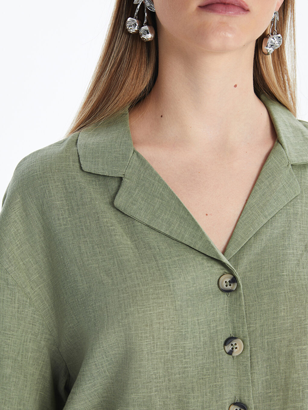 Linen Blend Crop Women's Shirt -S5G654Z8-VVR