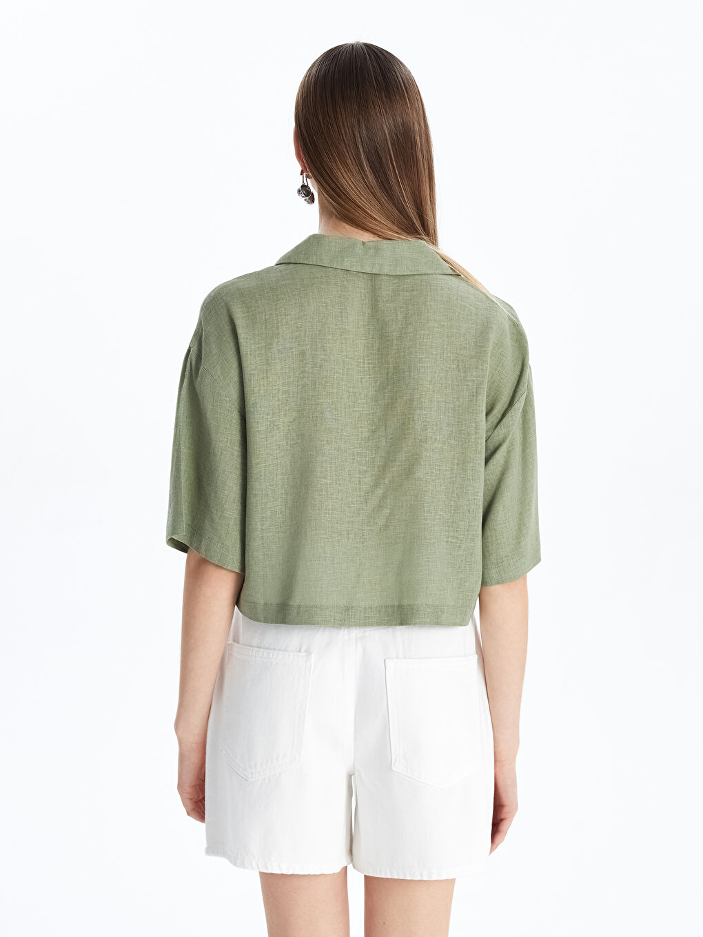 Linen Blend Crop Women's Shirt -S5G654Z8-VVR