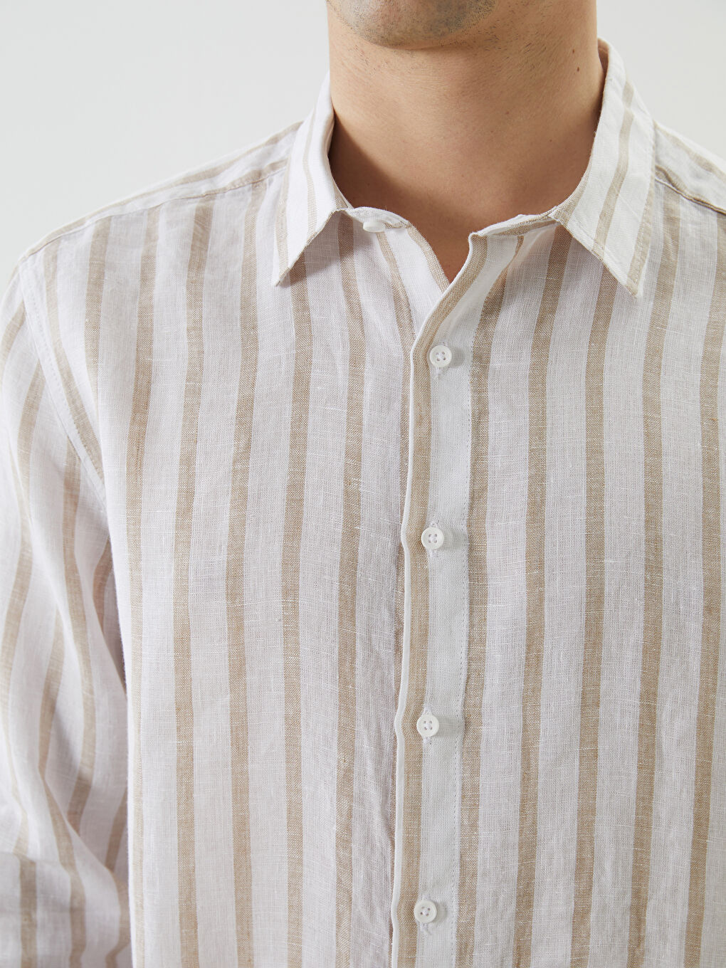 Regular Fit Long Sleeve Striped Linen Men's Shirt -S5G667Z8-ELZ