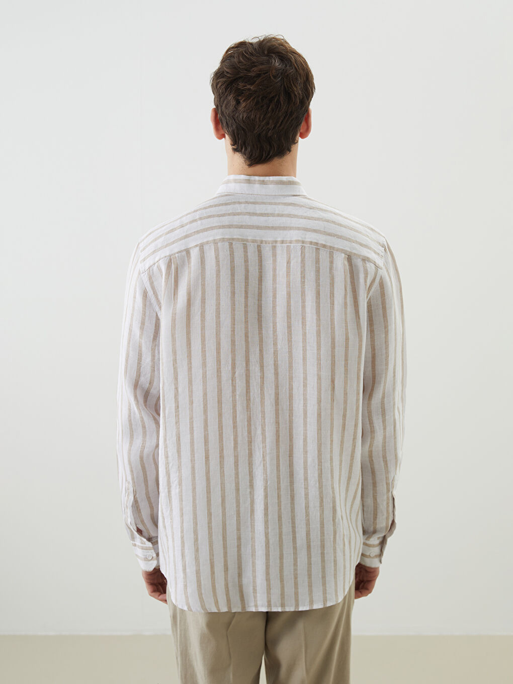 Regular Fit Long Sleeve Striped Linen Men's Shirt -S5G667Z8-ELZ