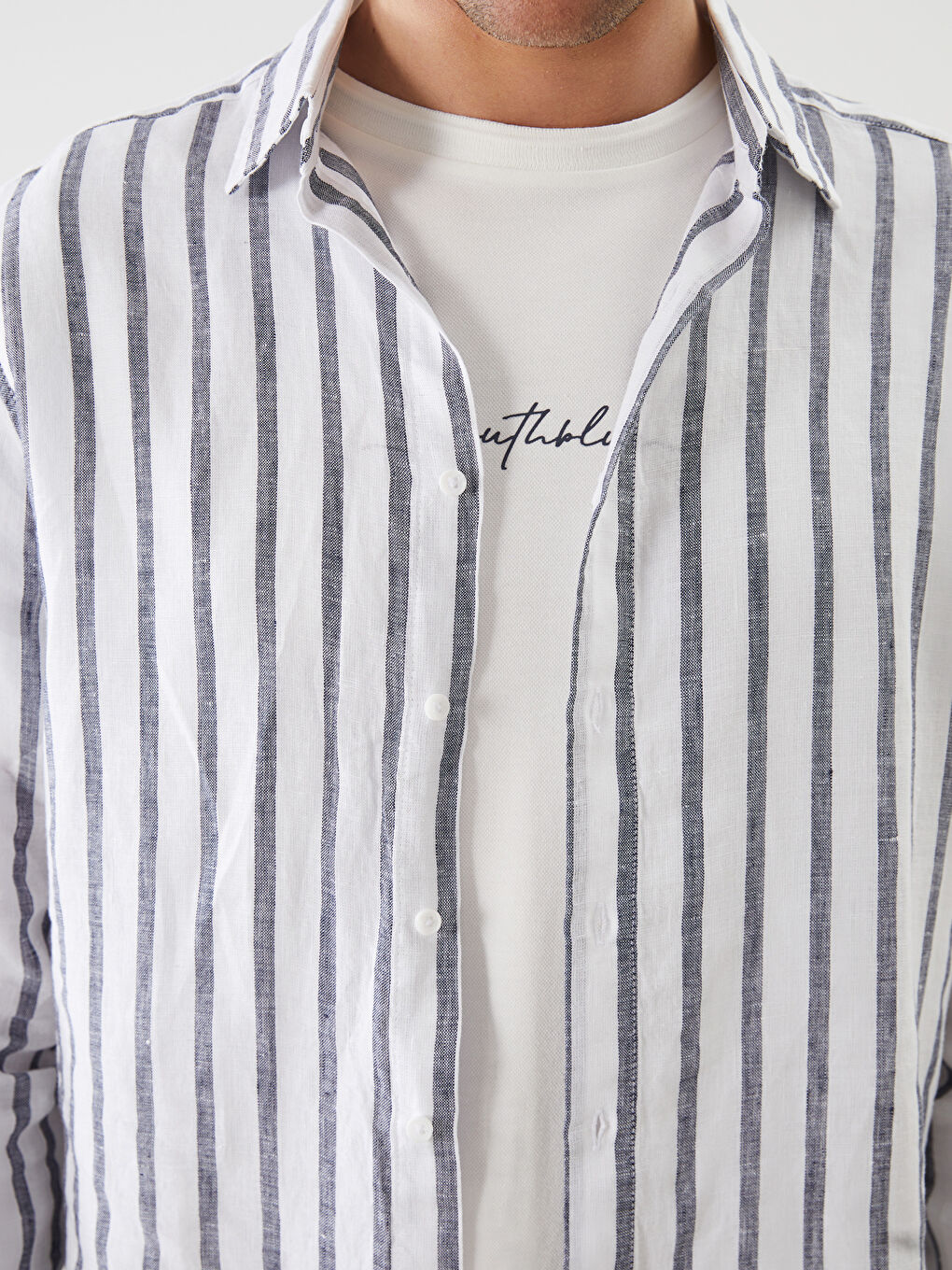 Regular Fit Long Sleeve Striped Linen Men's Shirt -S5G667Z8-LGB