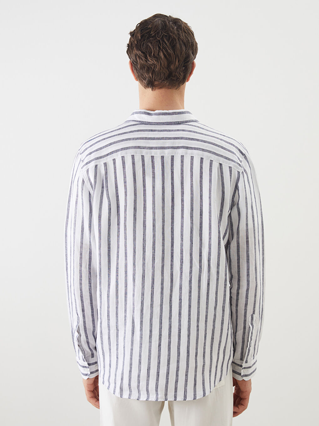 Regular Fit Long Sleeve Striped Linen Men's Shirt -S5G667Z8-LGB