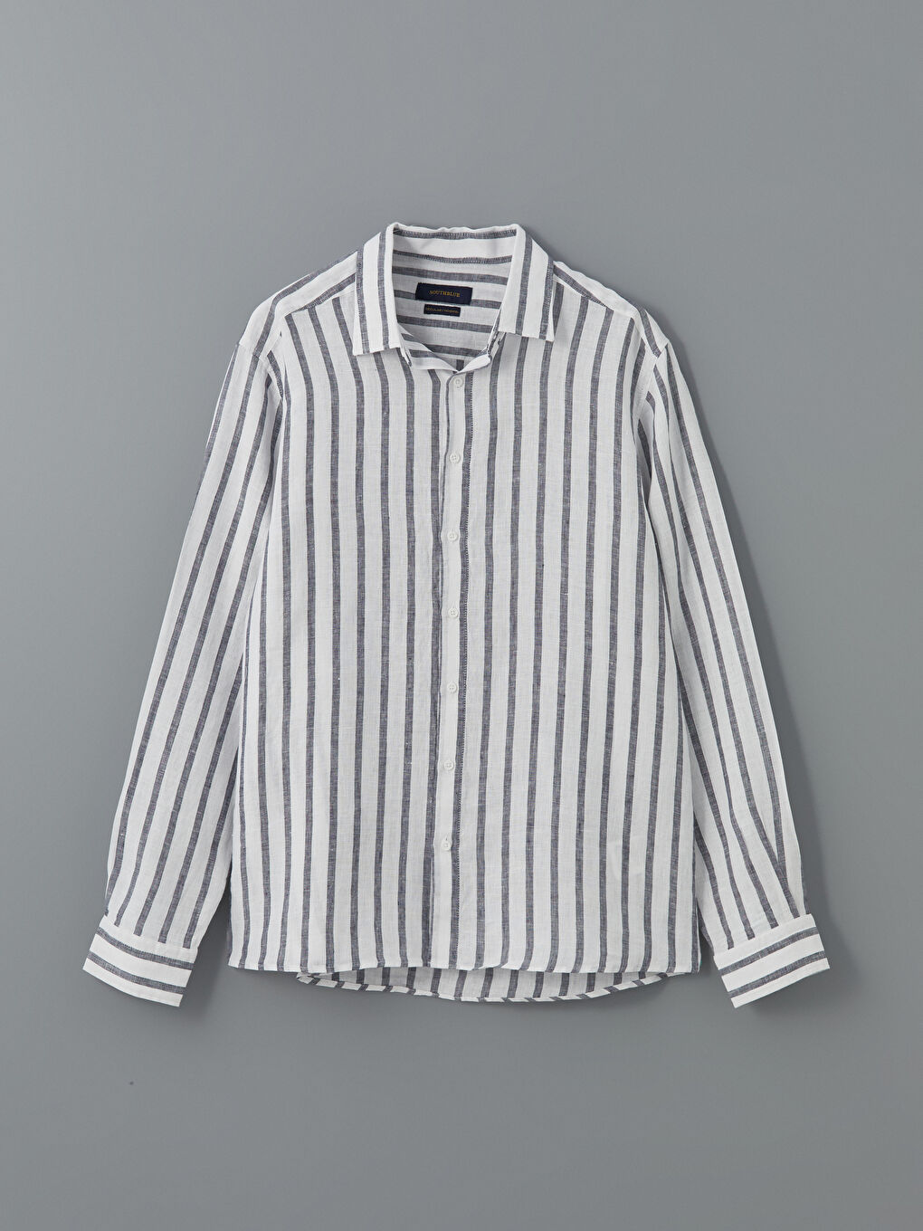Regular Fit Long Sleeve Striped Linen Men's Shirt -S5G667Z8-LGB