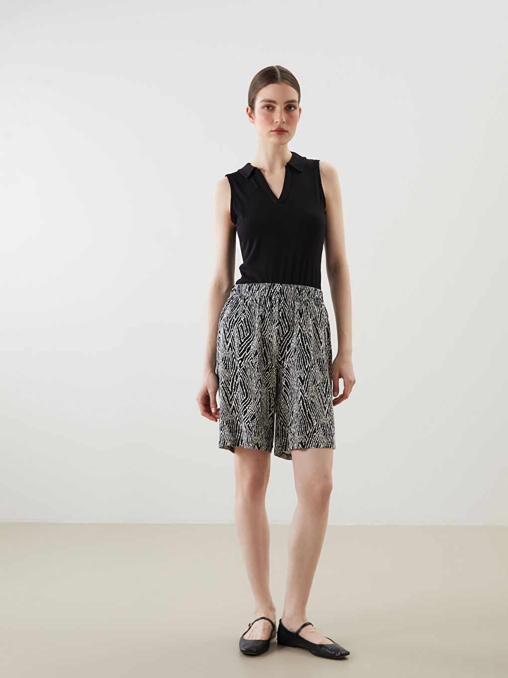 Women's Elastic Waist Patterned Shorts -S5G694Z8-LSJ