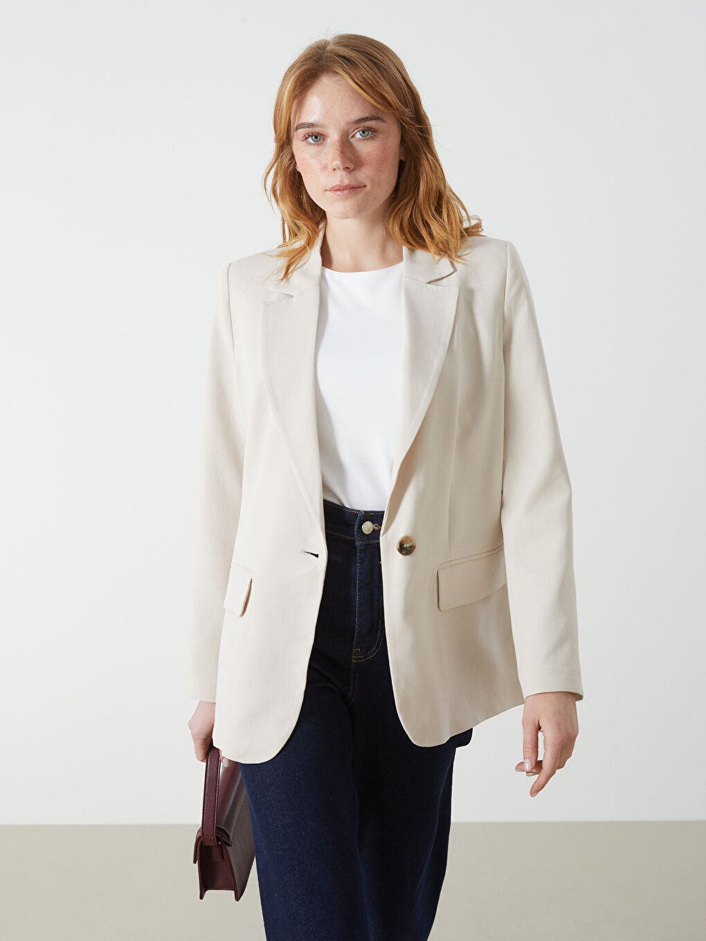 Linen Blend Women's Blazer Jacket -S5G741Z8-CTL
