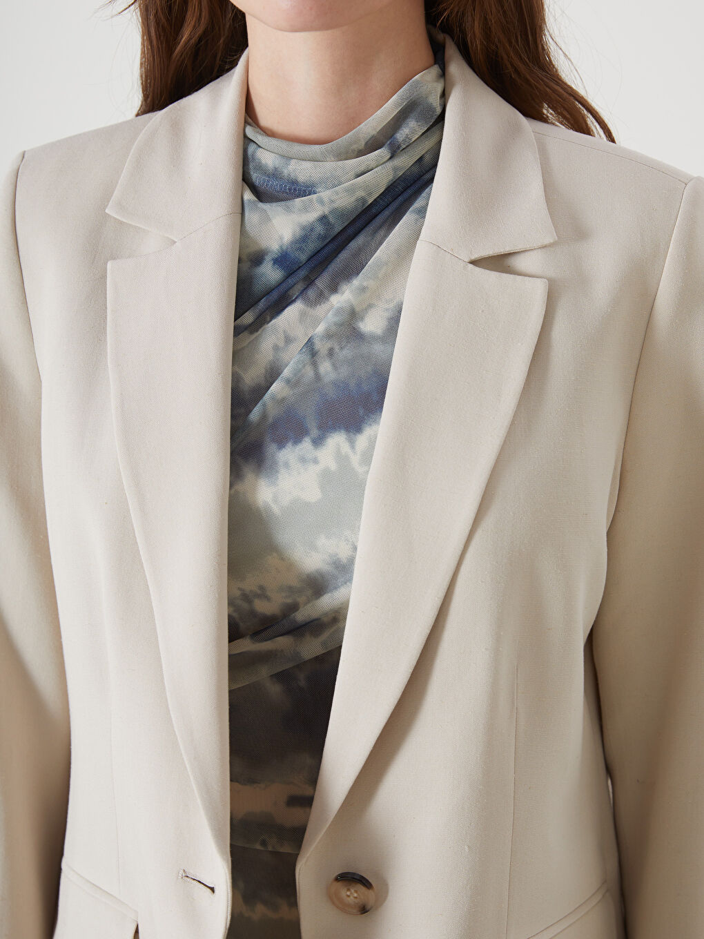 Linen Blend Women's Blazer Jacket -S5G741Z8-CTL