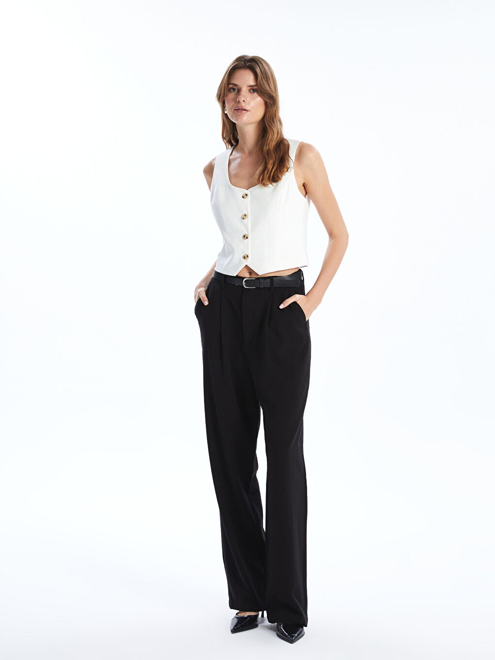 U Neck Linen Blend Women's Classic Waistcoat -S5G747Z8-J5F