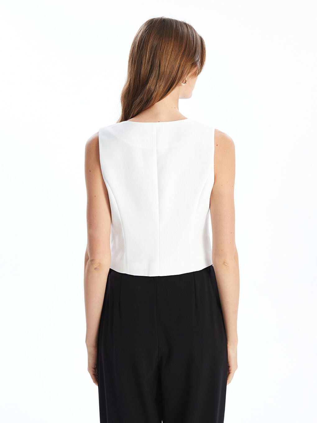 U Neck Linen Blend Women's Classic Waistcoat -S5G747Z8-J5F