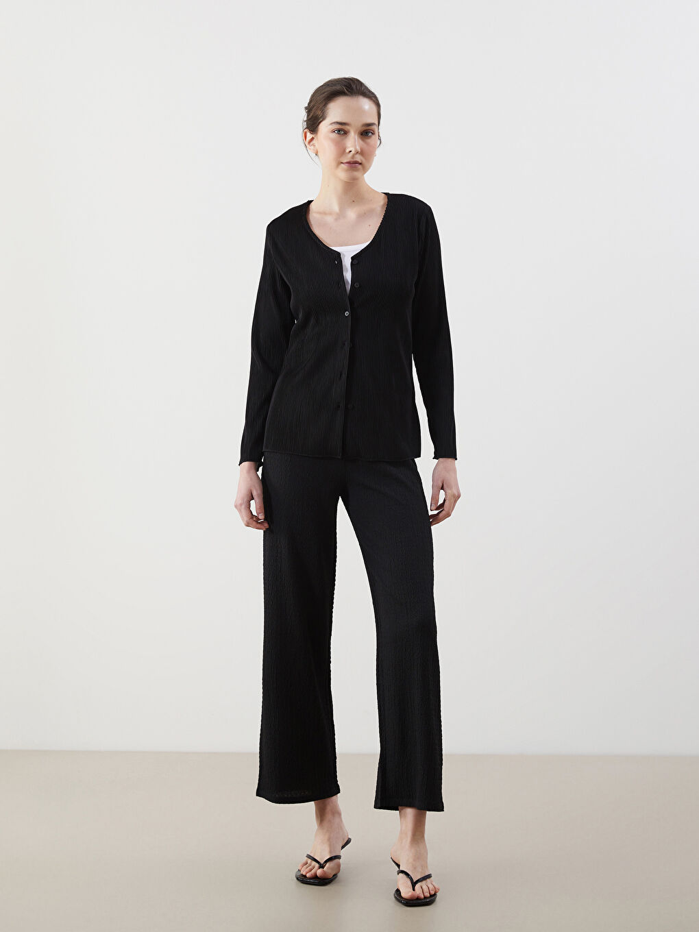 Elasticated Waist Textured Women's Trousers -S5G920Z8-CVL