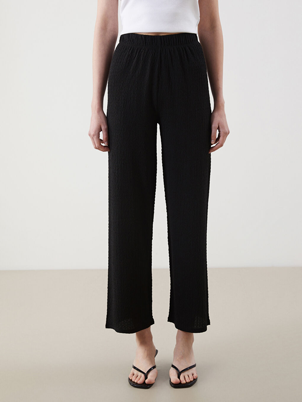 Elasticated Waist Textured Women's Trousers -S5G920Z8-CVL