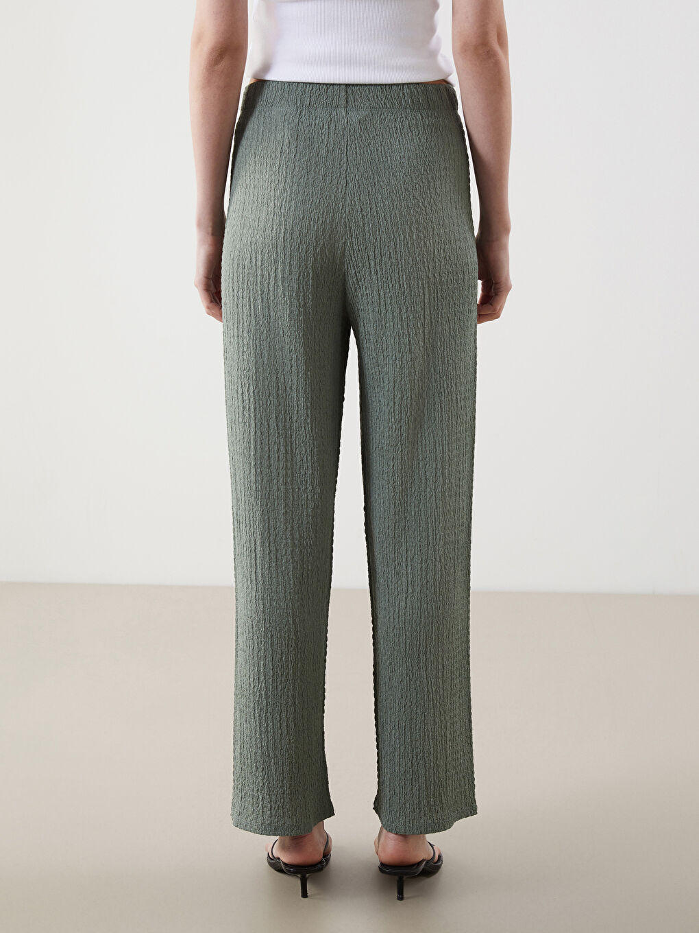 Elasticated Waist Textured Women's Trousers -S5G920Z8-GC8