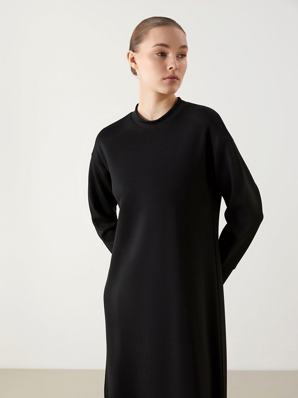 LCW Modest Siyah Dik Yaka Kadın Sweatshirt Elbise - 1